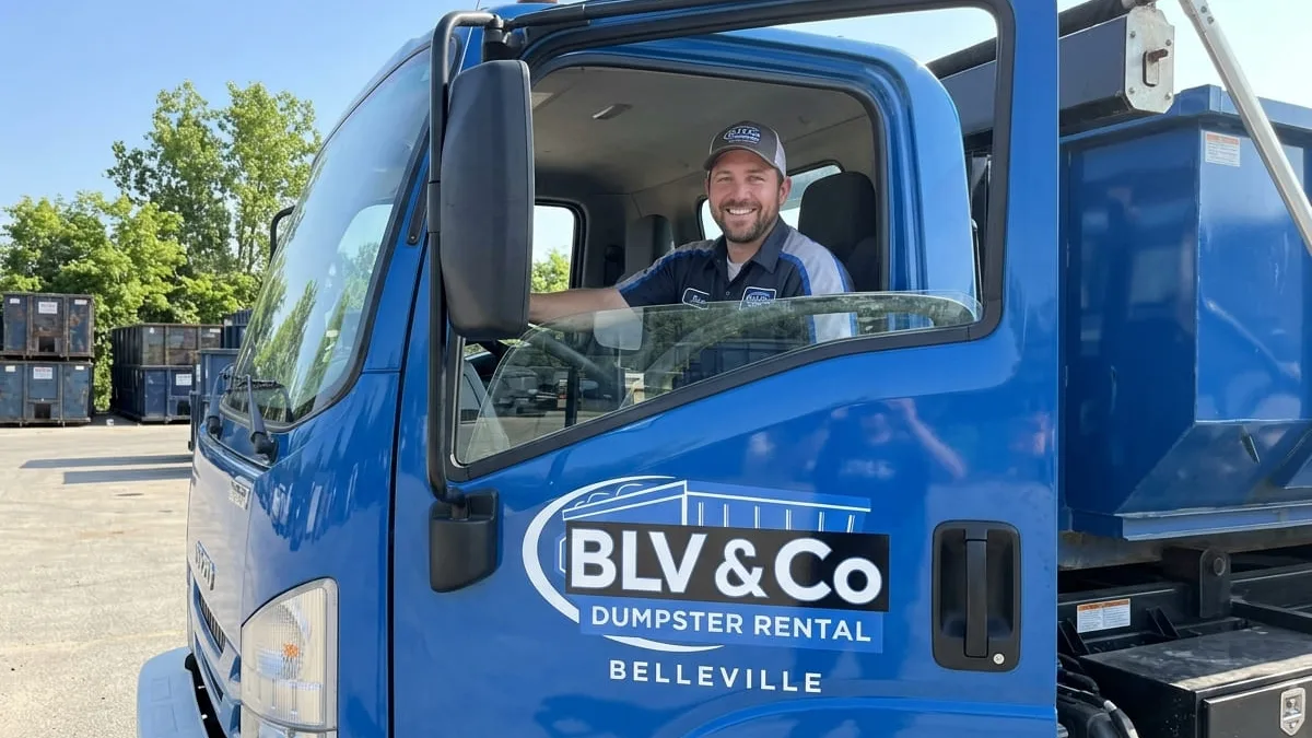 Roll-off dumpster rental in Swansea, IL delivered by BLV & Co Dumpster Rental Belleville Roll-off dumpster rental in Swansea, IL delivered by BLV & Co Dumpster Rental Belleville